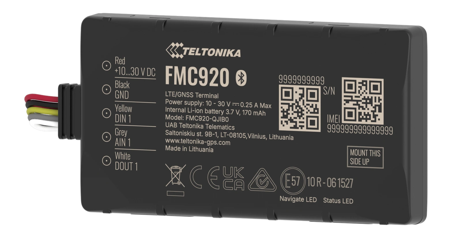 Teltonika FMC920 wired GPS tracking terminal with its wiring harness